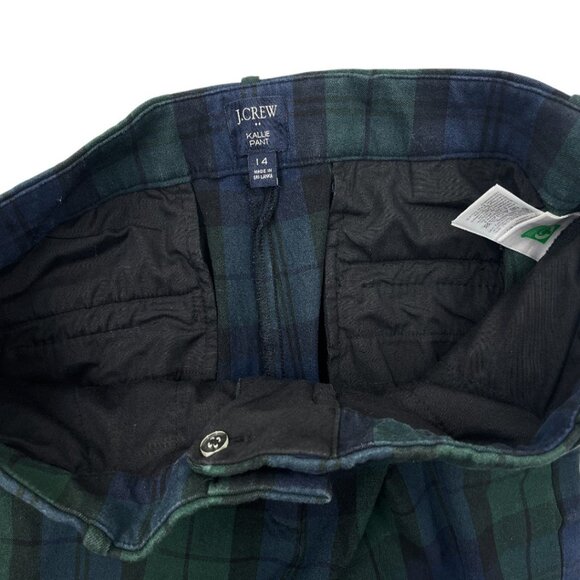 J. Crew Kallie Pant Women's 14 Green Blue Tartan Plaid Cotton Blend W 35 X L 26 - Picture 10 of 11